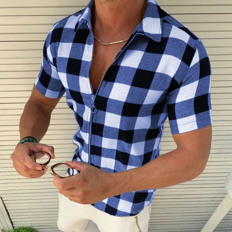 Stand out without trying — modern plaid, sleek zipper, and all-day comfort.